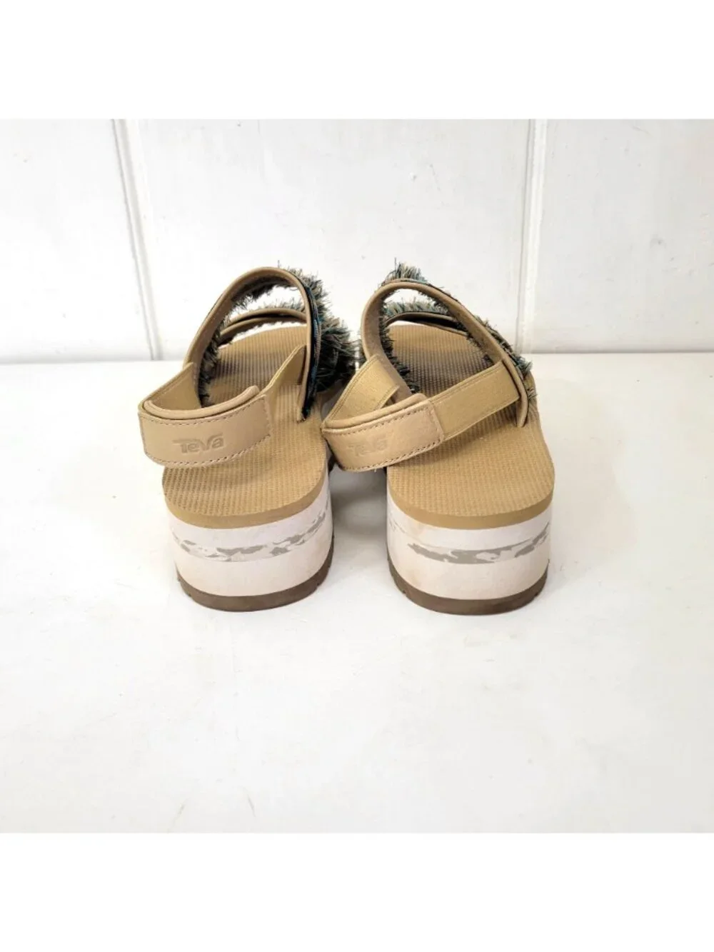 Teva Women's Fringe Platform Sandals With Aztec Print Straps & Wedge Sole Beige - Picture 9 of 9